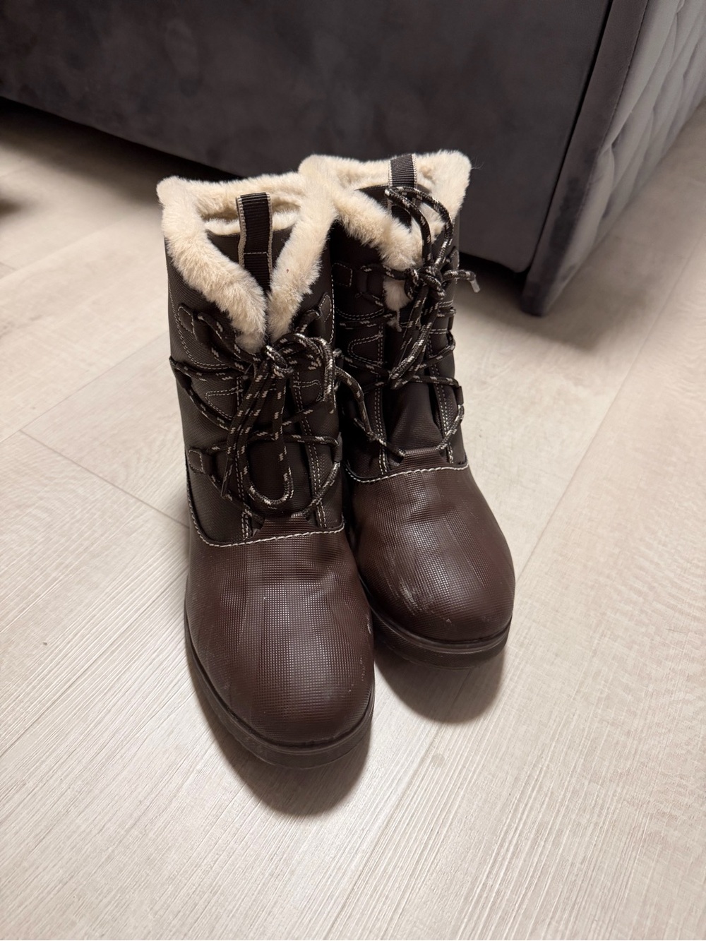 Macy's Brown Faux-Fur Trim Lace-Up Winter Boots